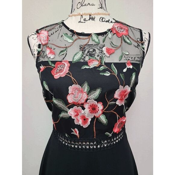 🌹Rose Embroidered Elegant Romantic Cocktail Classy Floral Dress XXL NWT - Picture 10 of 16